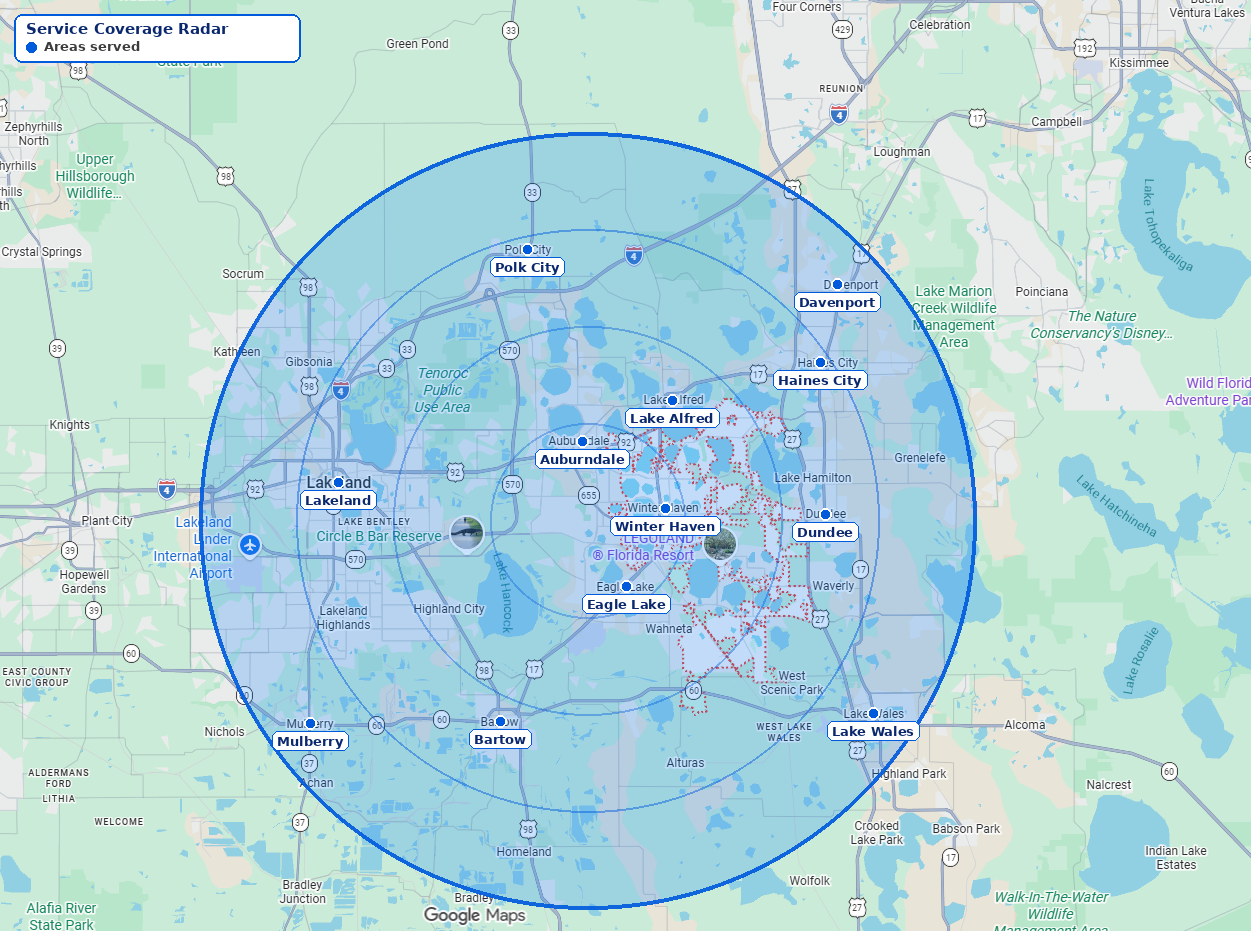 Elevated Colors service coverage map around Winter Haven, Central Florida